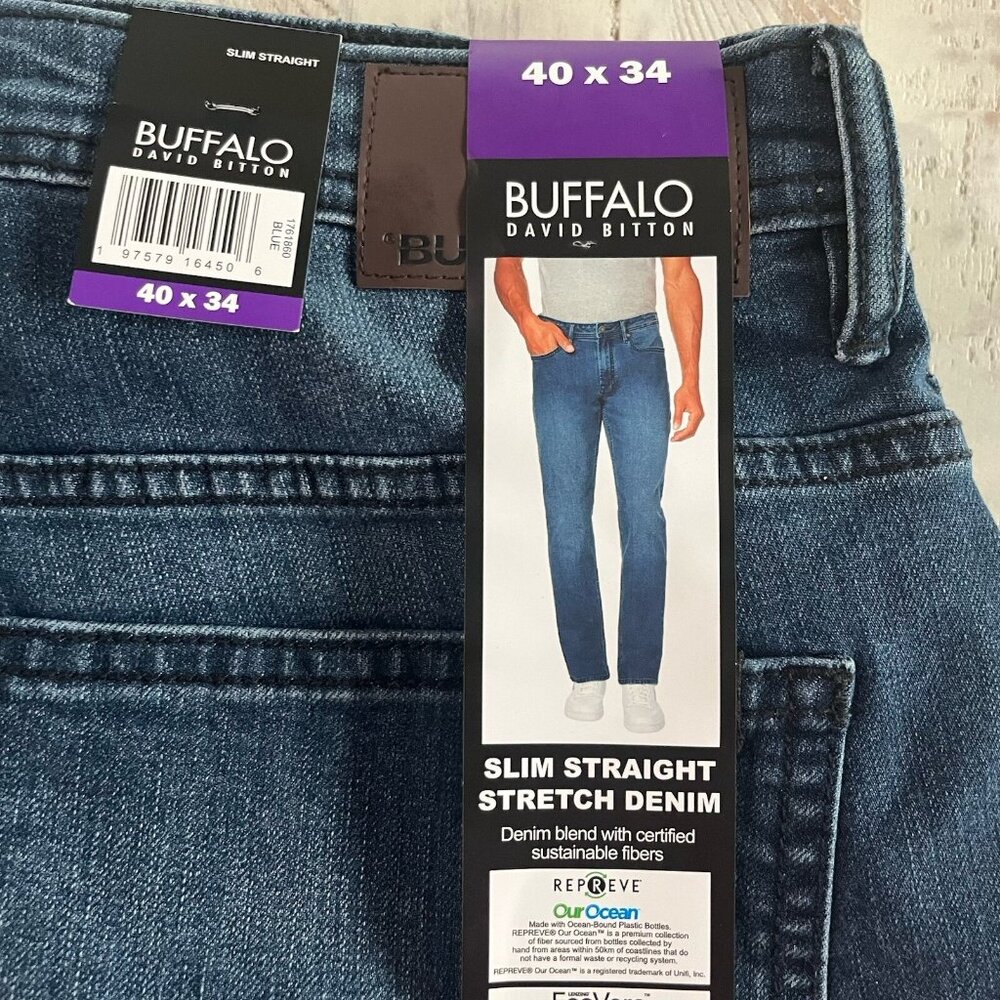 Buffalo David Bitton JACKSON Mens Slim Straight Stretch Denim Jeans 40 x 34 NWT